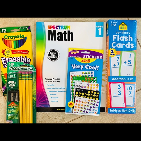 Other - Math Workbook, Flashcards Colored Pencils Stickers